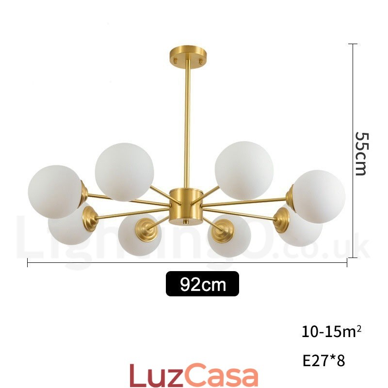 8 Luzes Pure Bronze Norte Europa Bean Chandelier Moderno Metal Moléculas Pendente Luz