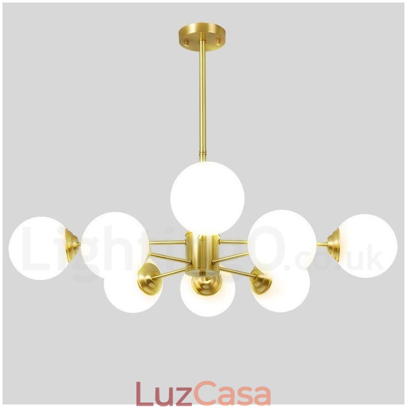 8 Luzes (4+4 Luzes) Duas Camadas Latão Puro Norte da Europa Bean Chandelier Moderno Metal Molecules Pendant Light