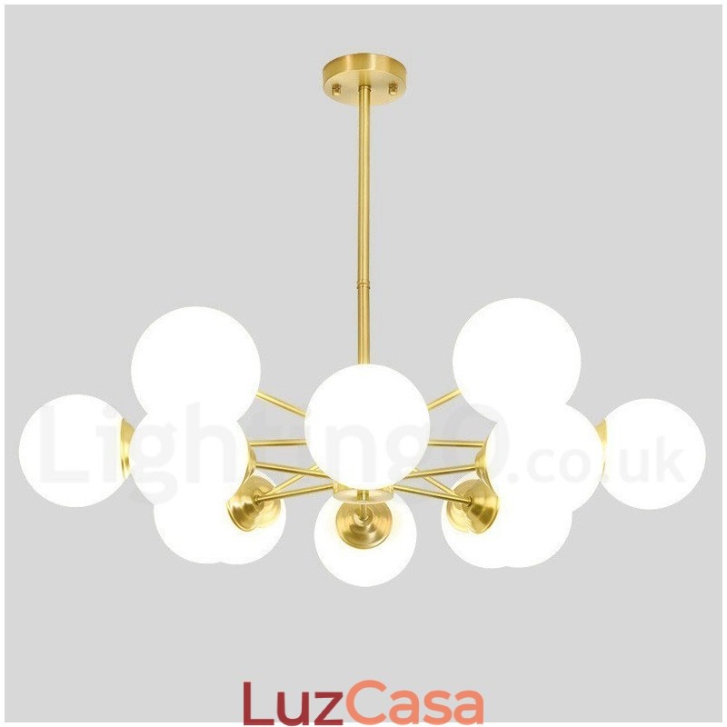 12 Luzes (6+6 Luzes) Duas Camadas Latão Puro Norte da Europa Bean Chandelier Moderno Metal Molecules Pendant Light