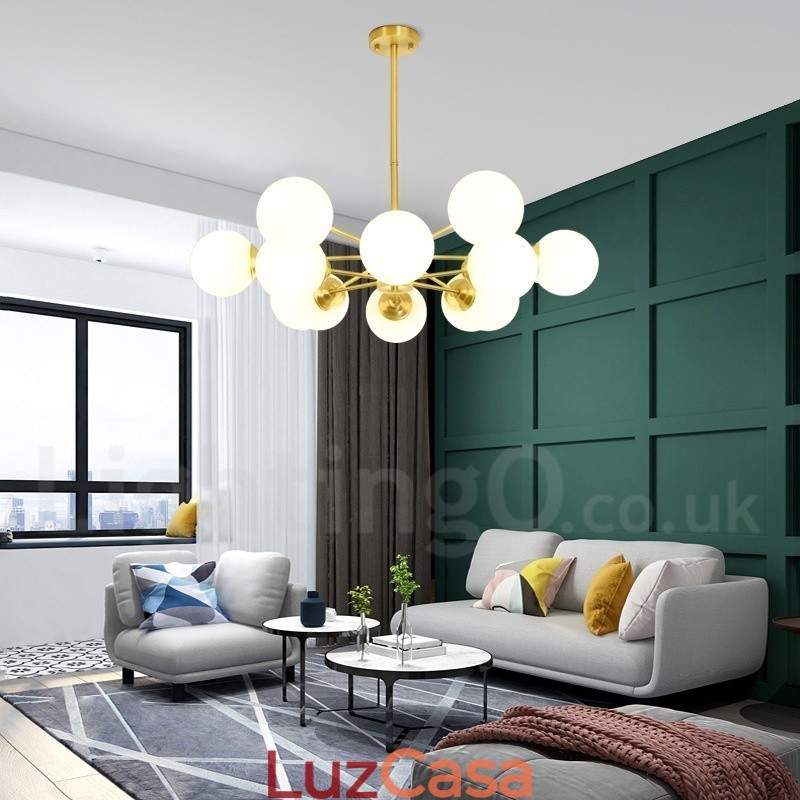 12 Luzes (6+6 Luzes) Duas Camadas Latão Puro Norte da Europa Bean Chandelier Moderno Metal Molecules Pendant Light
