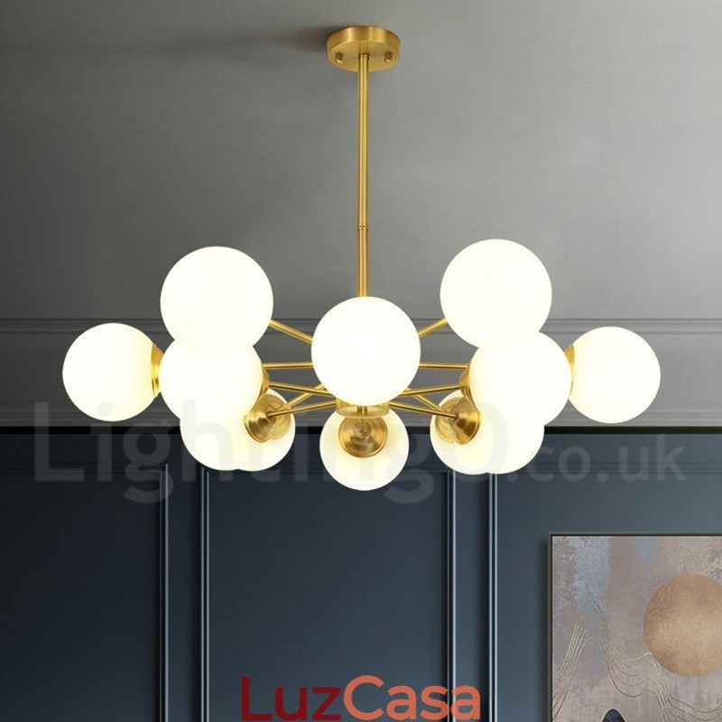 12 Luzes (6+6 Luzes) Duas Camadas Latão Puro Norte da Europa Bean Chandelier Moderno Metal Molecules Pendant Light
