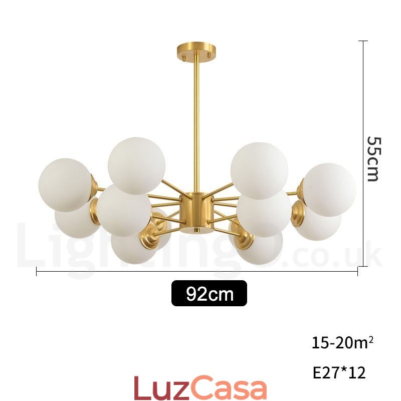 12 Luzes (8+4 Luzes) Duas Camadas Latão Puro Norte da Europa Bean Chandelier Moderno Metal Molecules Pendant Light