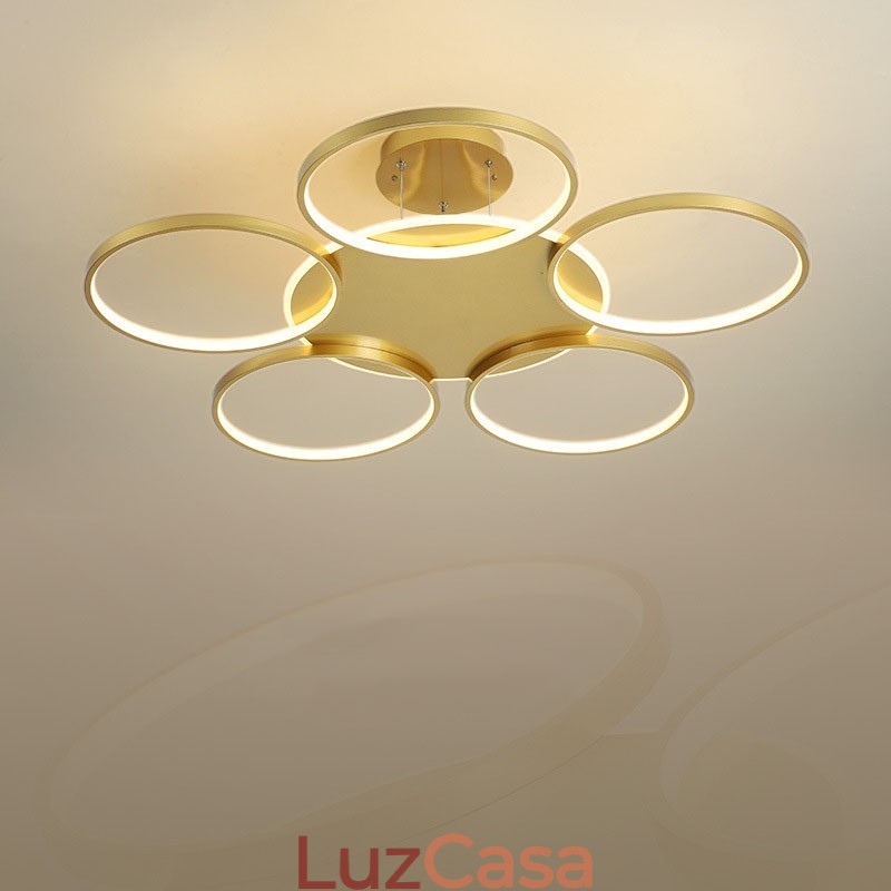 Lustre de teto circular estilo nórdico moderno e contemporâneo dourado com controle remoto também pode ser usado como luz de parede