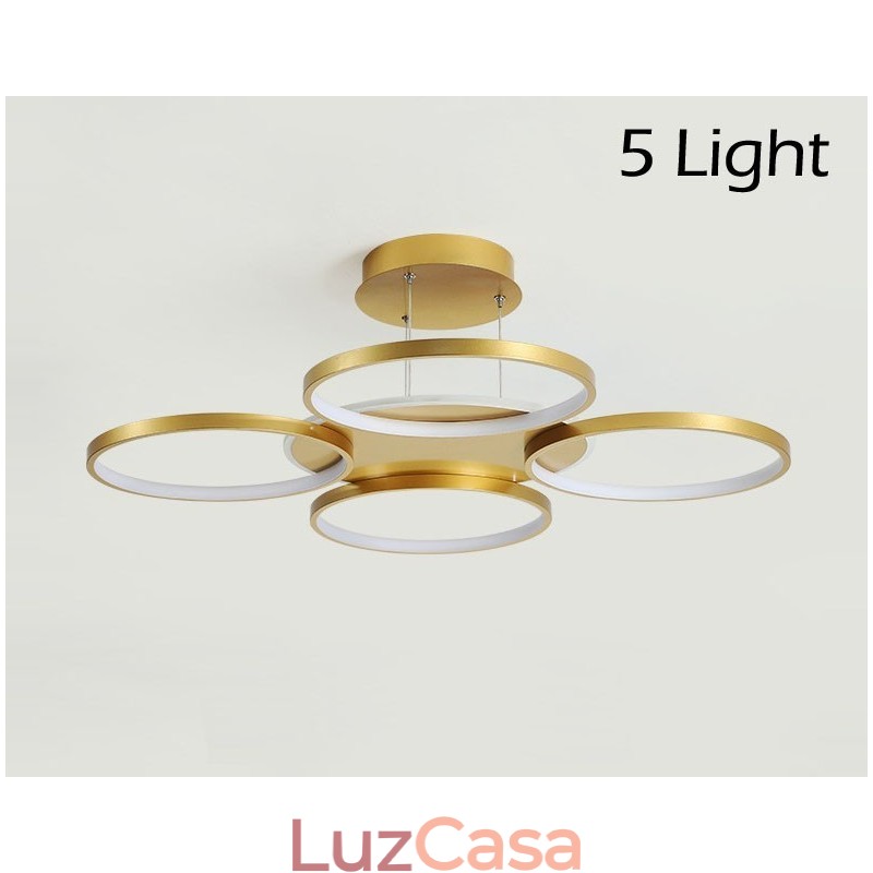 Lustre de teto circular estilo nórdico moderno e contemporâneo dourado com controle remoto também pode ser usado como luz de parede