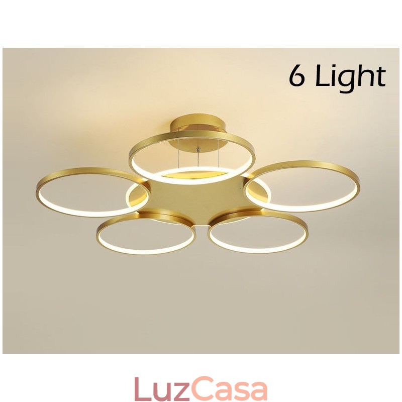 Lustre de teto circular estilo nórdico moderno e contemporâneo dourado com controle remoto também pode ser usado como luz de parede