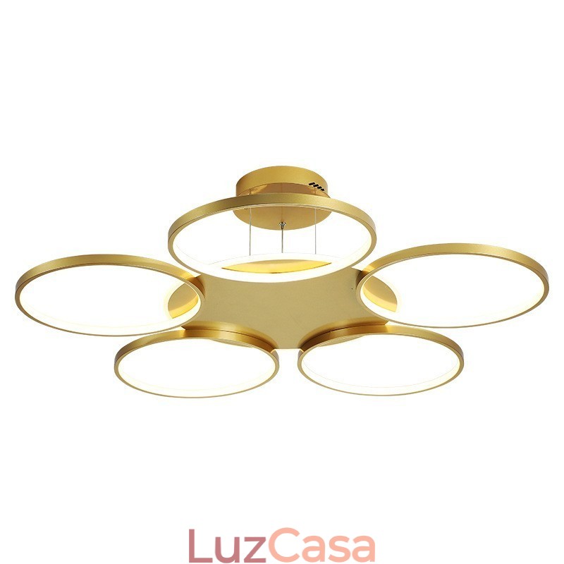 Lustre de teto circular estilo nórdico moderno e contemporâneo dourado com controle remoto também pode ser usado como luz de parede