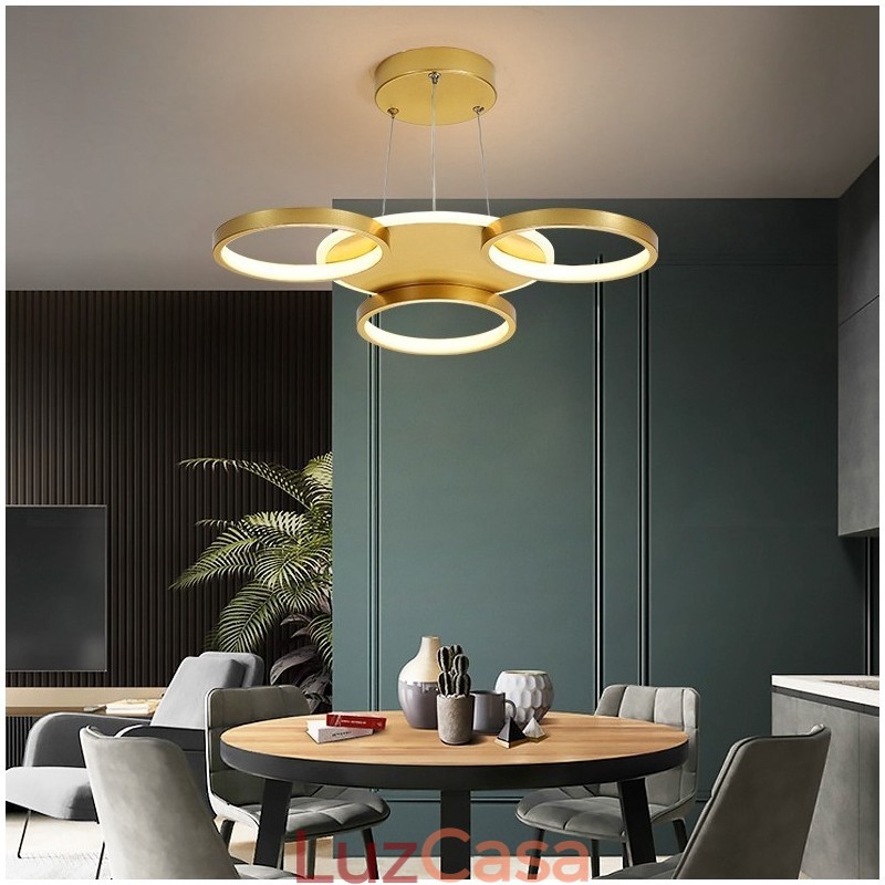 Lustre de teto circular estilo nórdico moderno e contemporâneo dourado com controle remoto também pode ser usado como luz de parede