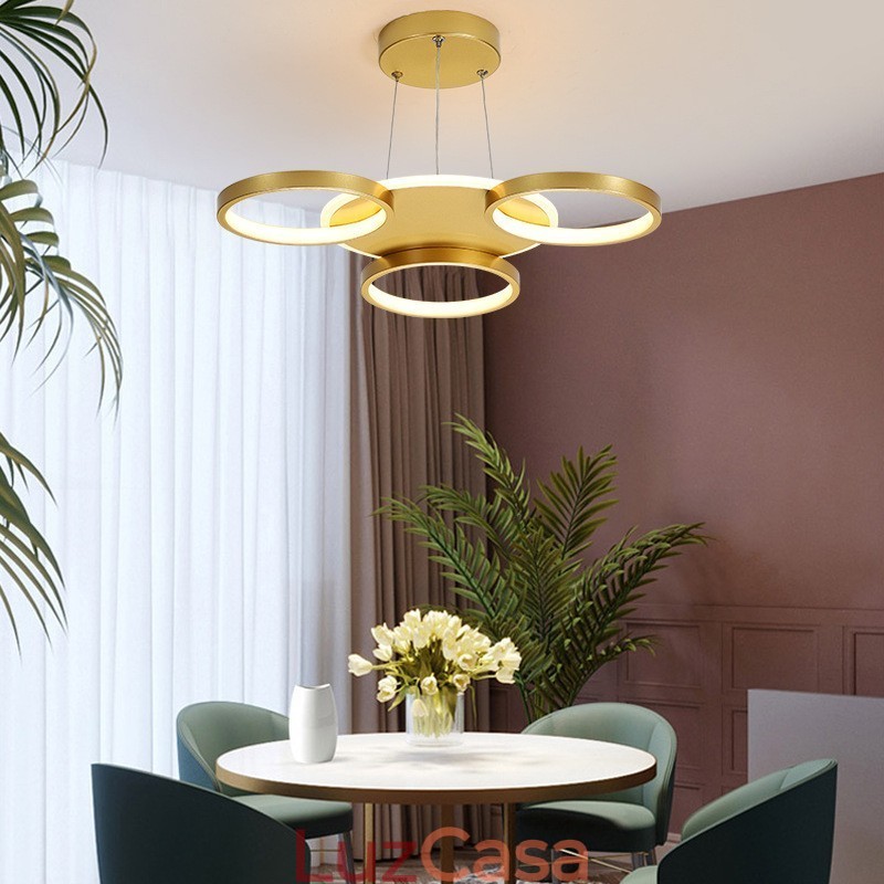 Lustre de teto circular estilo nórdico moderno e contemporâneo dourado com controle remoto também pode ser usado como luz de parede