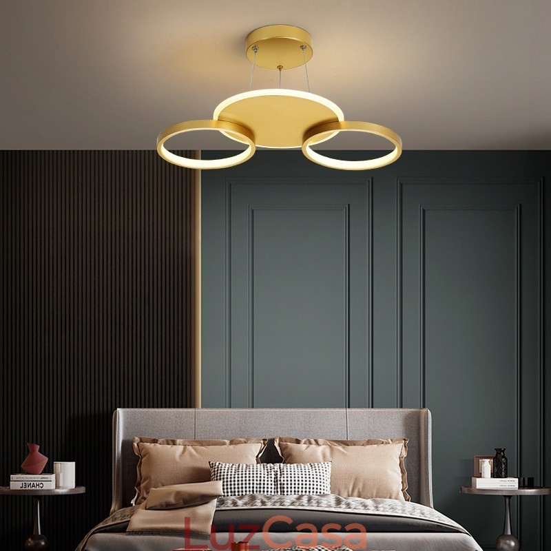 Lustre de teto circular estilo nórdico moderno e contemporâneo dourado com controle remoto também pode ser usado como luz de parede