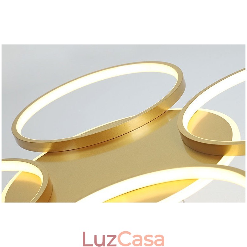 Lustre de teto circular estilo nórdico moderno e contemporâneo dourado com controle remoto também pode ser usado como luz de parede