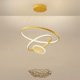 Três Círculos Design Moderno Três Anéis Ouro Pendente Luz com Controle Remoto