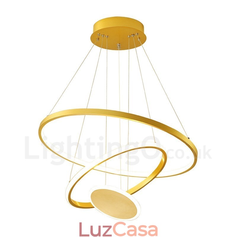 Três Círculos Design Moderno Três Anéis Ouro Pendente Luz com Controle Remoto