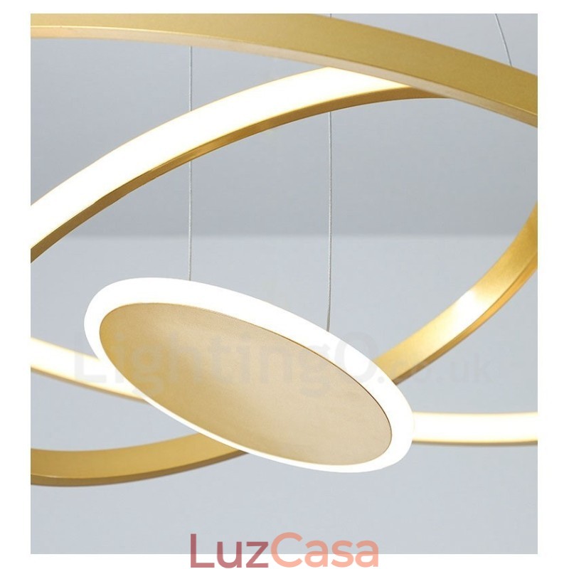 Três Círculos Design Moderno Três Anéis Ouro Pendente Luz com Controle Remoto