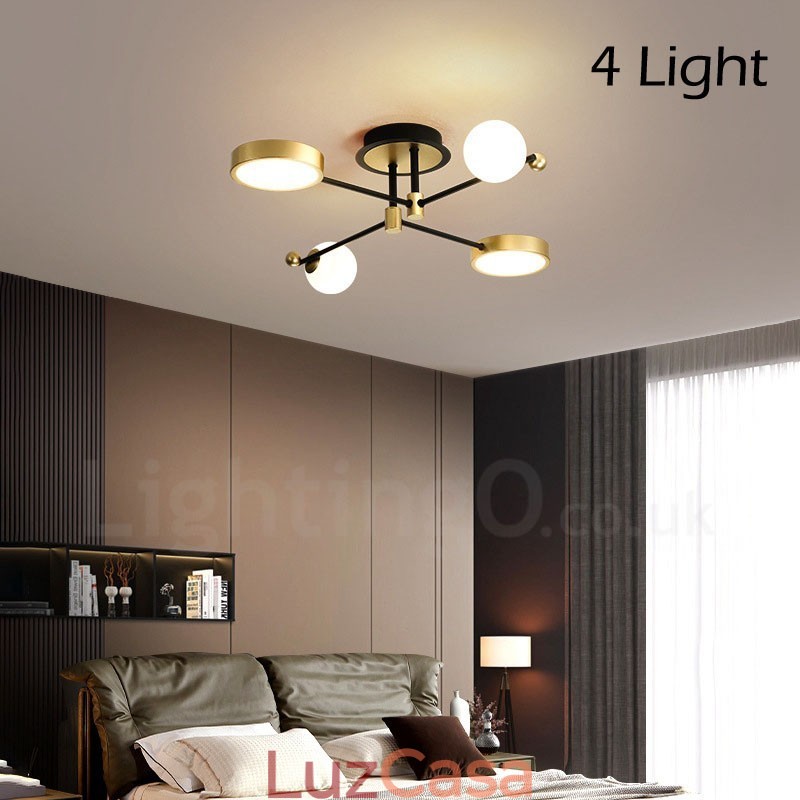 Lustre de metal moderno com teto preto dourado