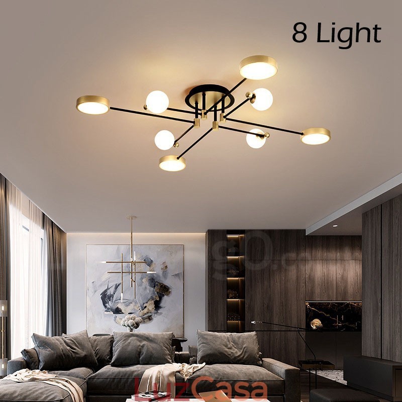 Lustre de metal moderno com teto preto dourado