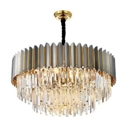 Lustre de pingente de cristal K9 redondo preto e dourado pós-moderno de luxo para salão de exposições