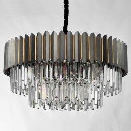 Lustre de pingente de cristal K9 redondo preto e dourado pós-moderno de luxo para salão de exposições