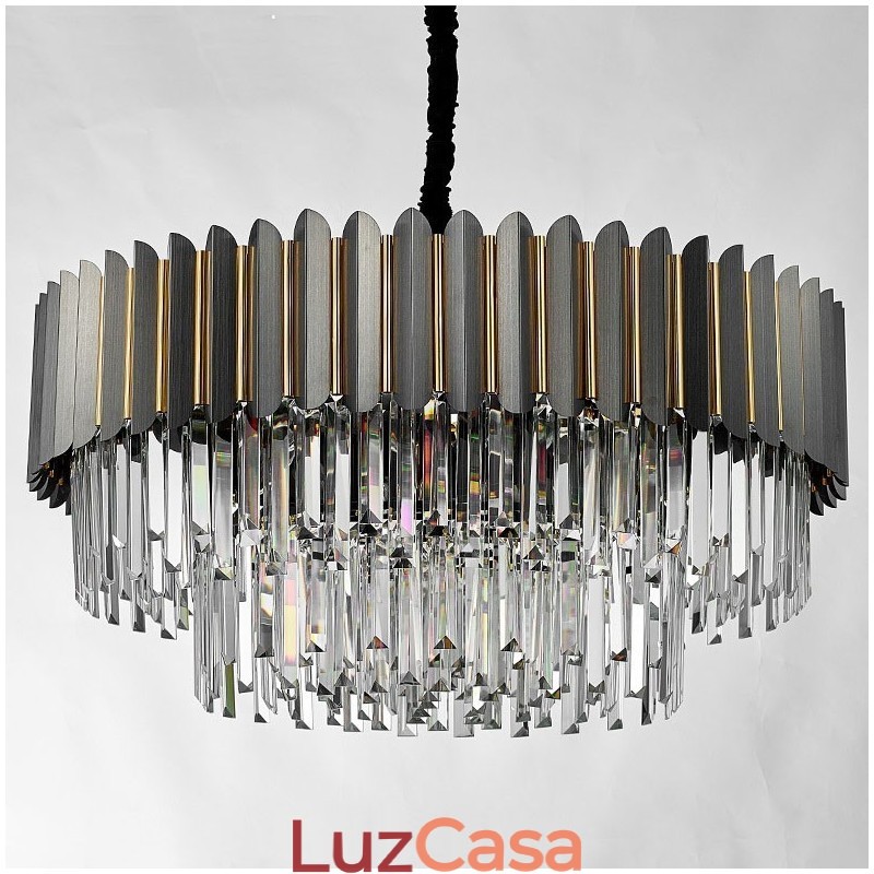 Lustre de pingente de cristal K9 redondo preto e dourado pós-moderno de luxo para salão de exposições