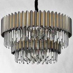 Lustre de pingente de cristal K9 redondo preto e dourado de luxo pós-moderno de dois níveis