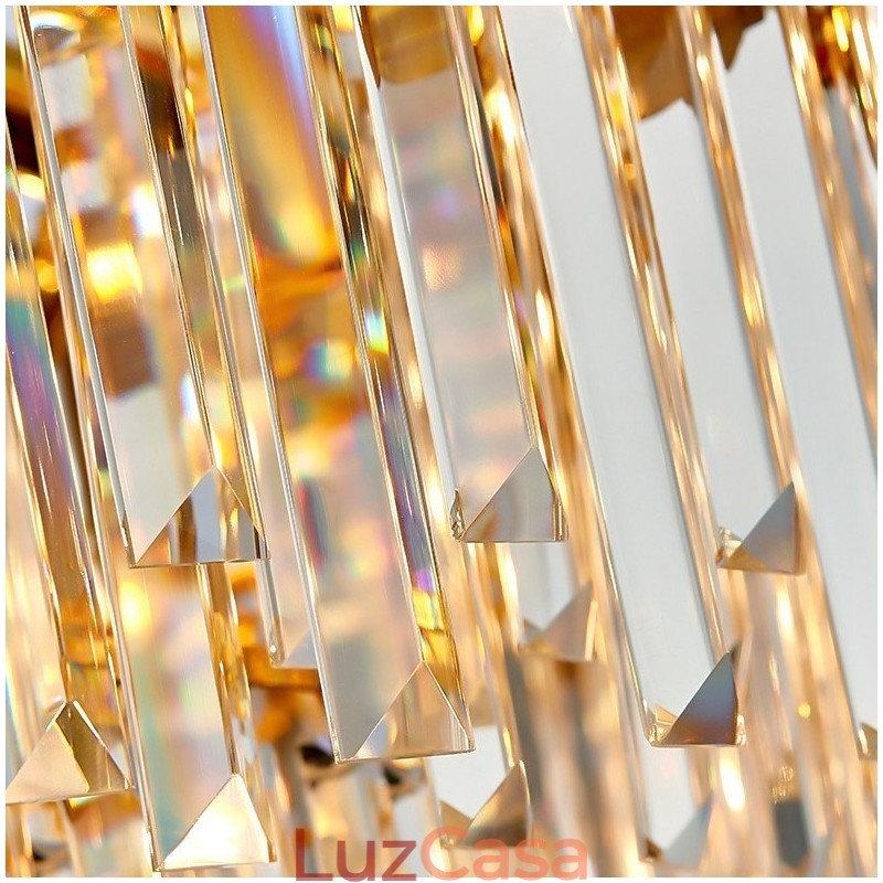 Lustre de pingente de cristal K9 redondo preto e dourado de luxo pós-moderno de dois níveis