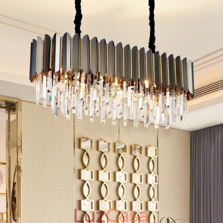 Lustre de pingente de cristal K9 redondo preto e dourado pós-moderno de luxo