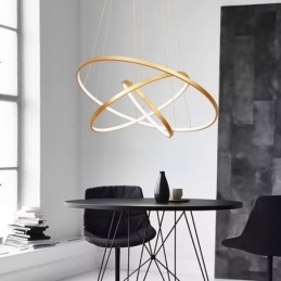 Luminária pendente regulável com controle remoto dourado design moderno três anéis