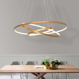 Luminária pendente regulável com controle remoto dourado design moderno três anéis