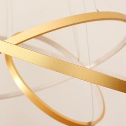 Luminária pendente regulável com controle remoto dourado design moderno três anéis