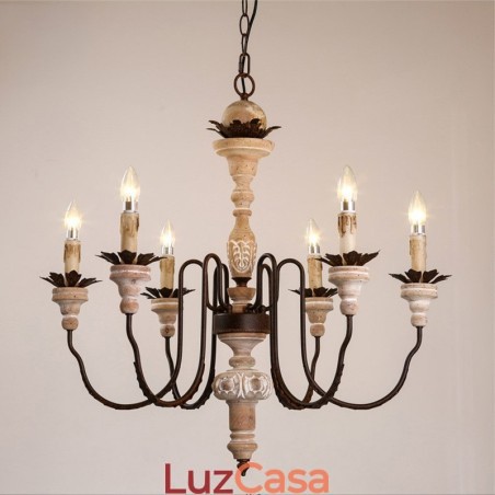 Lustre de madeira vintage country com 6 luzes Lustre de madeira vintage country com 6 luzes