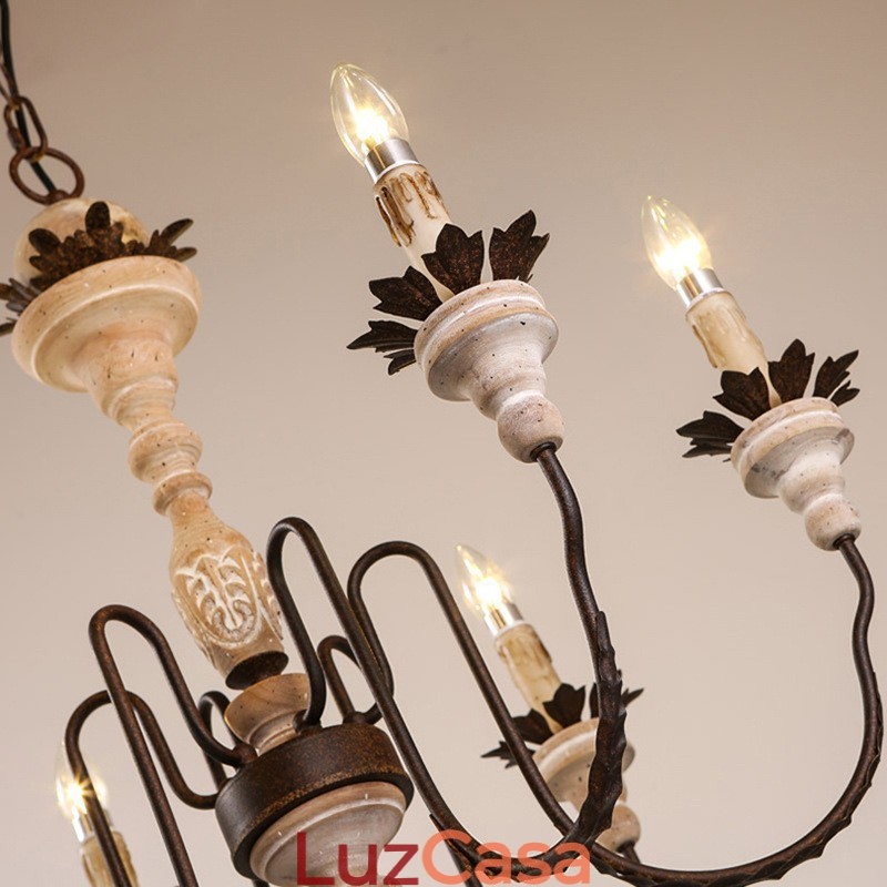 Lustre de madeira vintage country com 6 luzes
