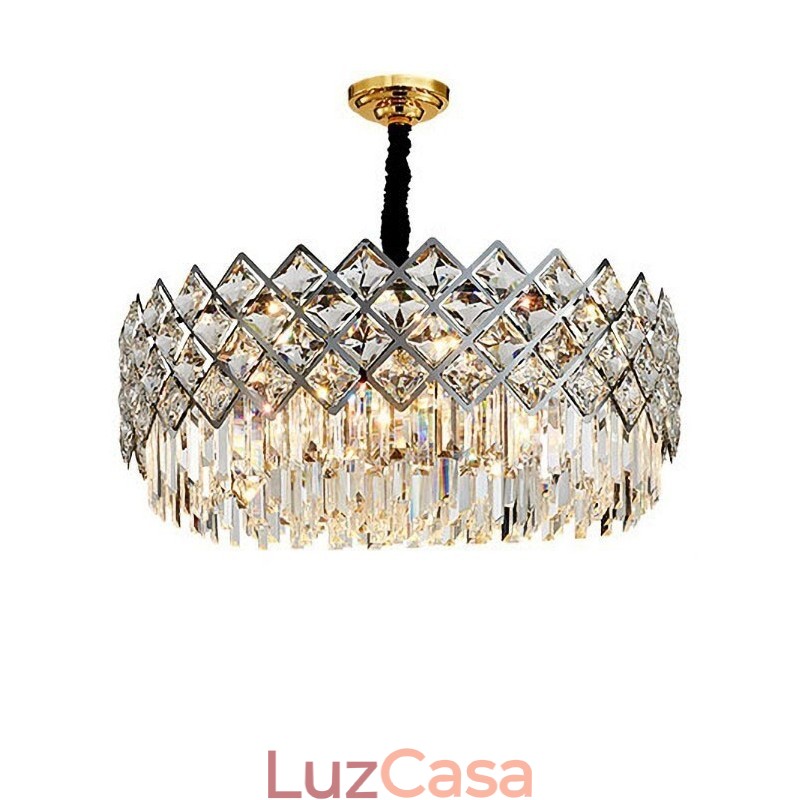 Lustre de pingente de cristal K9 redondo de prata pós-moderno de luxo