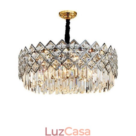 Lustre de pingente de cristal K9 redondo de prata pós-moderno de luxo Lustre de pingente de cristal K9 redondo de prata pós-moderno de luxo