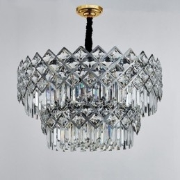 Lustre de pingente de cristal K9 redondo preto e dourado de luxo pós-moderno de dois níveis