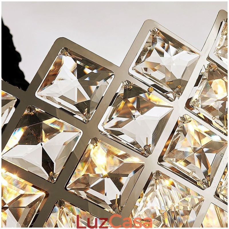 Lustre de pingente de cristal K9 redondo preto e dourado de luxo pós-moderno de dois níveis