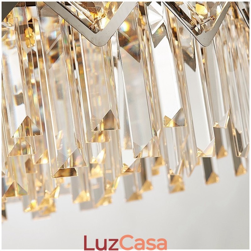 Lustre de pingente de cristal K9 redondo de prata pós-moderno de luxo