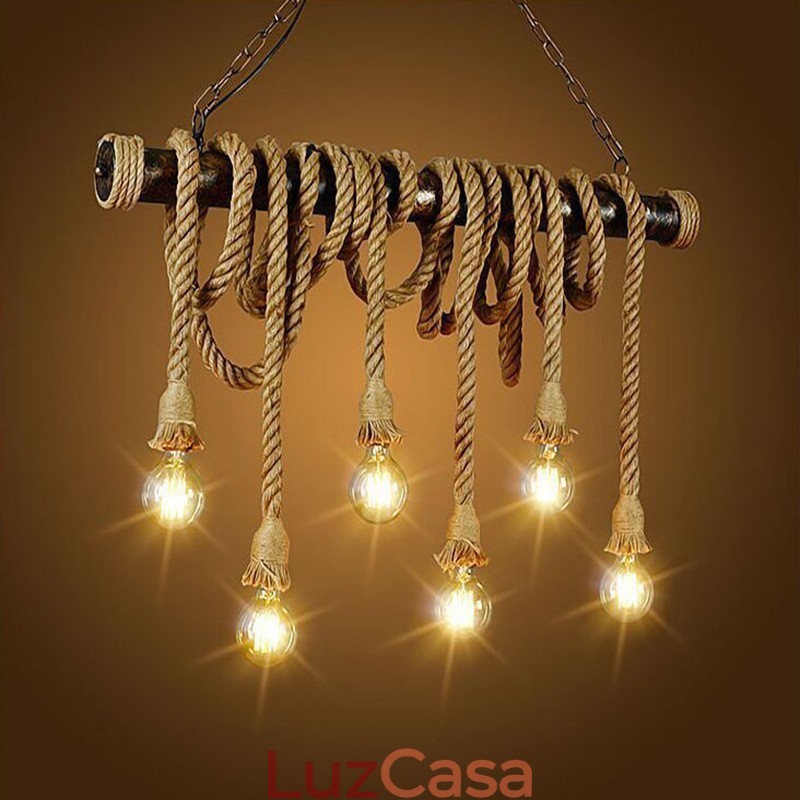 Lustre de corda de cânhamo estilo nórdico clássico tradicional vintage