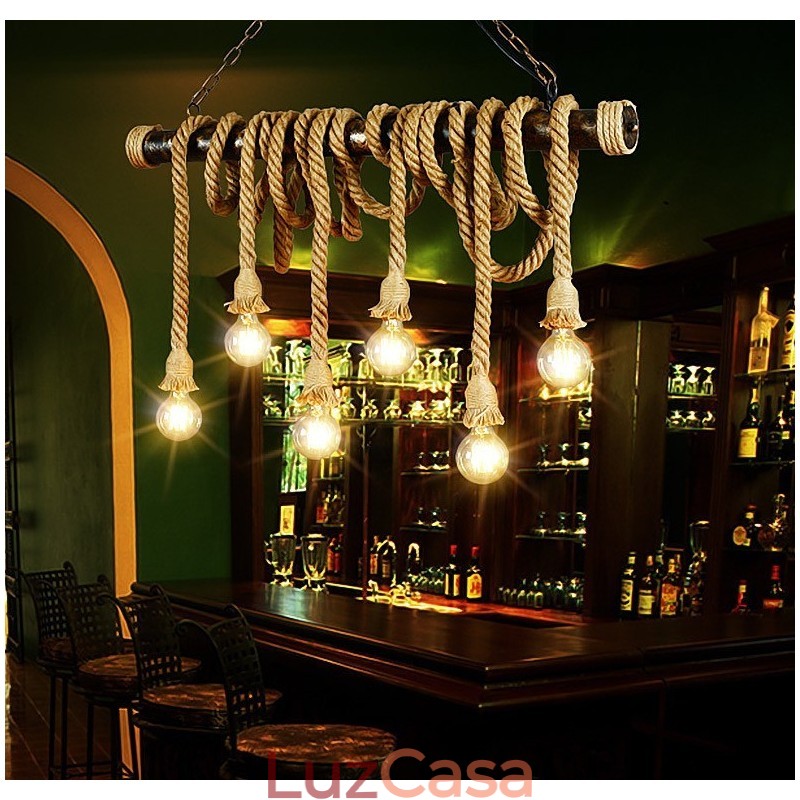 Lustre de corda de cânhamo estilo nórdico clássico tradicional vintage