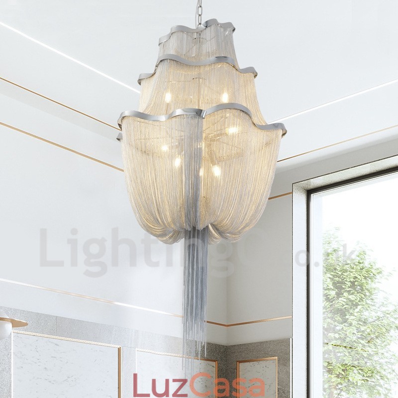 Tassels Chandelier Designer Pendant Light Prata Cor Dourada