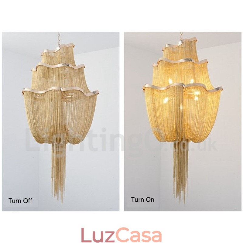Tassels Chandelier Designer Pendant Light Prata Cor Dourada