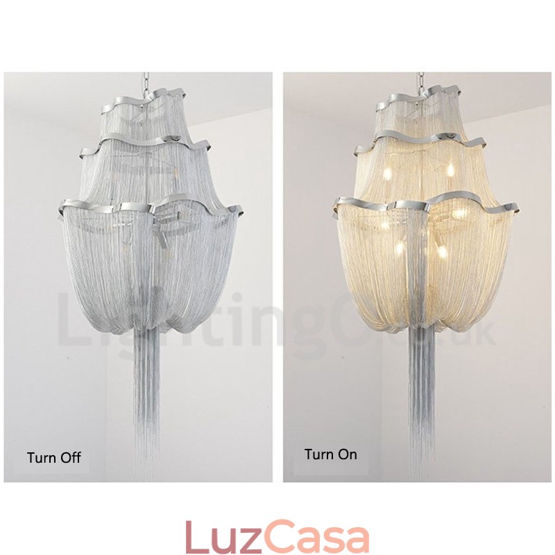 Tassels Chandelier Designer Pendant Light Prata Cor Dourada