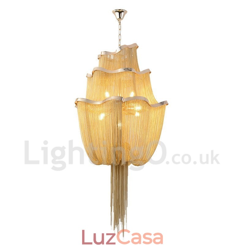 Tassels Chandelier Designer Pendant Light Prata Cor Dourada