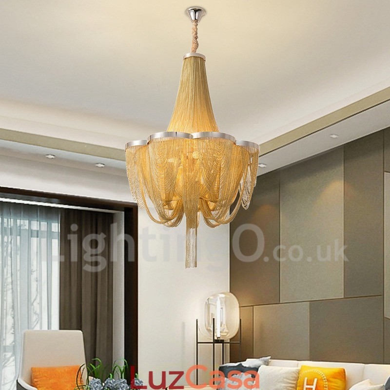 Tassels Chandelier Designer Pendant Light Prata Cor Dourada