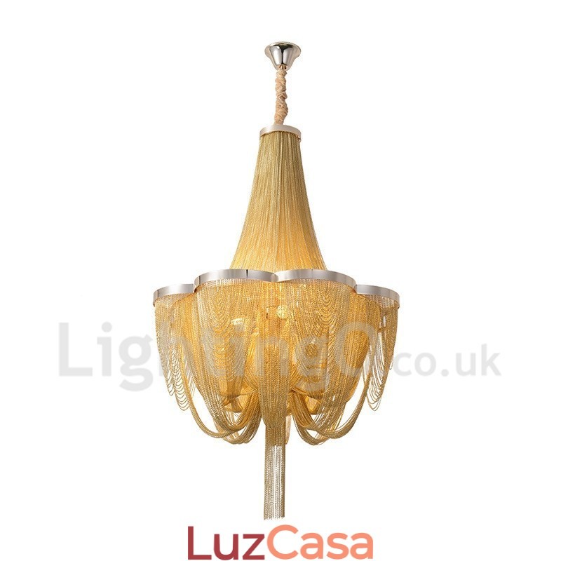 Tassels Chandelier Designer Pendant Light Prata Cor Dourada