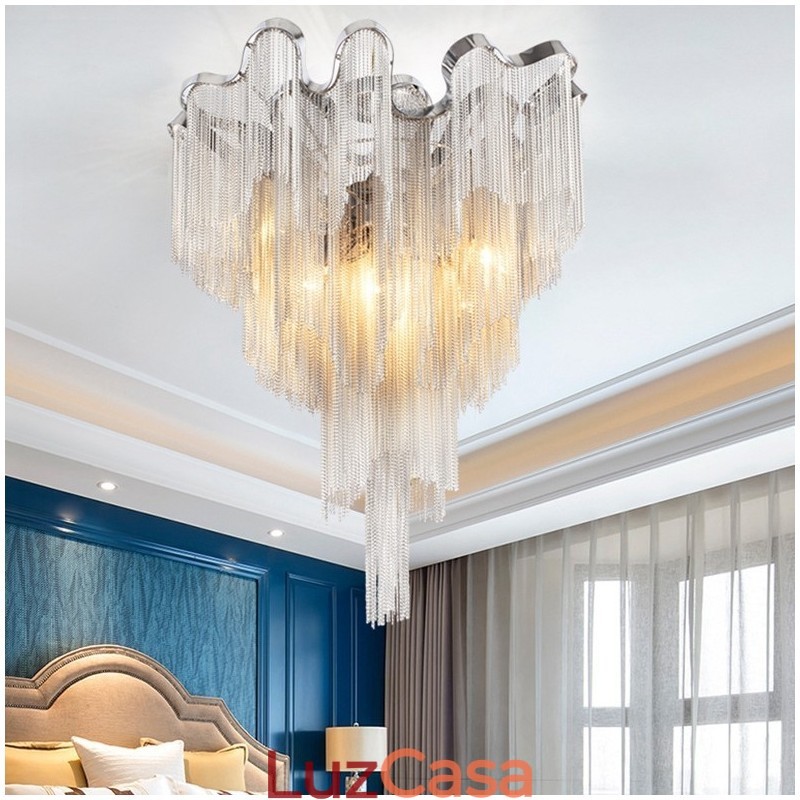 Tassels Chandelier Designer Luz de teto Prata Cor Dourada