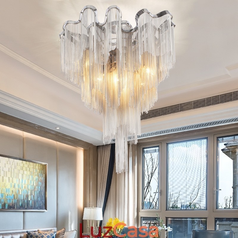 Tassels Chandelier Designer Luz de teto Prata Cor Dourada