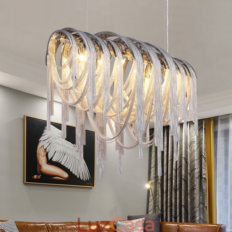 Tassels Chandelier Designer Pendant Light Prata Cor Dourada