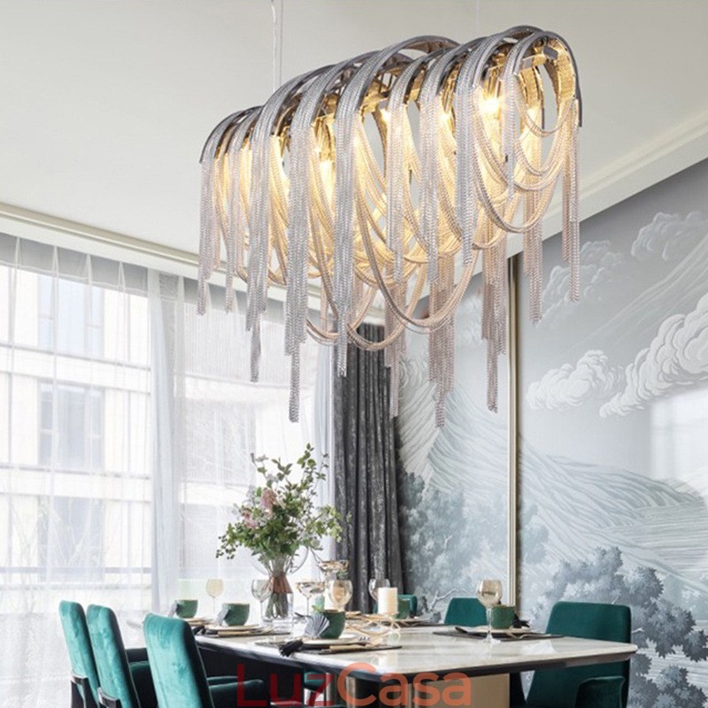 Tassels Chandelier Designer Pendant Light Prata Cor Dourada