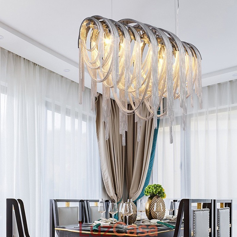 Tassels Chandelier Designer Pendant Light Prata Cor Dourada