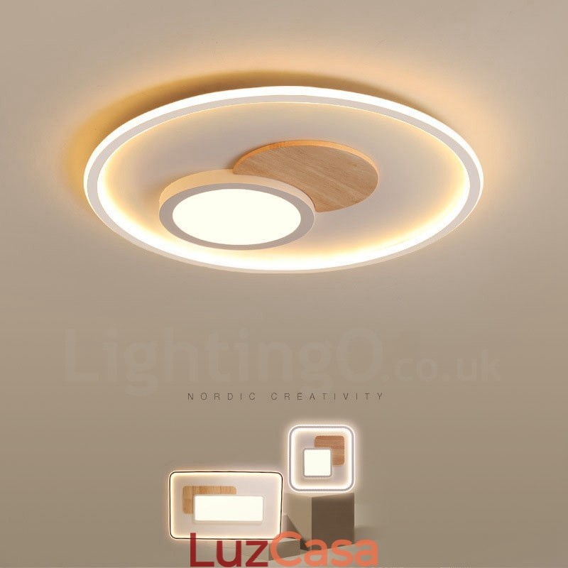 Luminárias de teto redondas embutidas estilo nórdico moderno e contemporâneo com controle remoto e reguláveis em madeira, também podem ser usadas como luminárias de parede