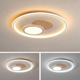 Luminárias de teto redondas embutidas estilo nórdico moderno e contemporâneo com controle remoto e reguláveis em madeira, também podem ser usadas como luminárias de parede